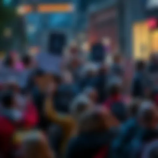 People gathered in a public space expressing bold opinions with signs and chants, showcasing their beliefs.
