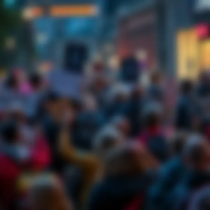 Bold Public Demonstration People gathered in a public space expressing bold opinions with signs and chants, showcasing their beliefs.