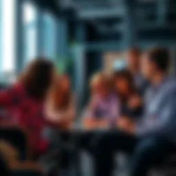 A group of diverse entrepreneurs brainstorming ideas for Web3 startups in a modern office space.