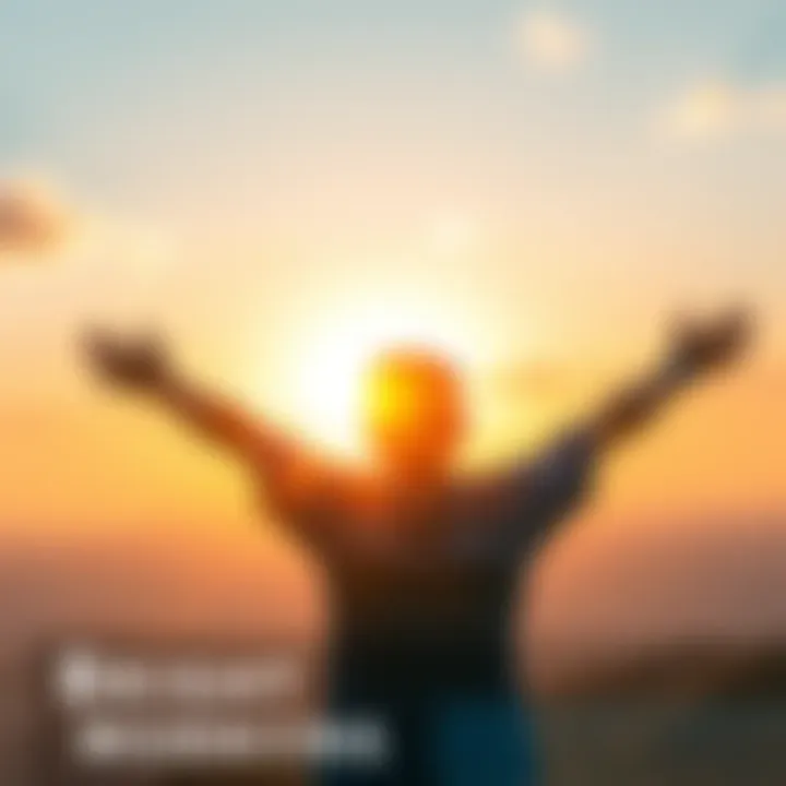 Bright Morning Sunshine A person stretching with arms raised in front of a sunrise, symbolizing a positive start to the day.