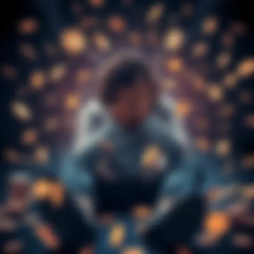 A person sitting with their head in their hands, surrounded by falling cryptocurrency coins, representing disappointment in $AU.