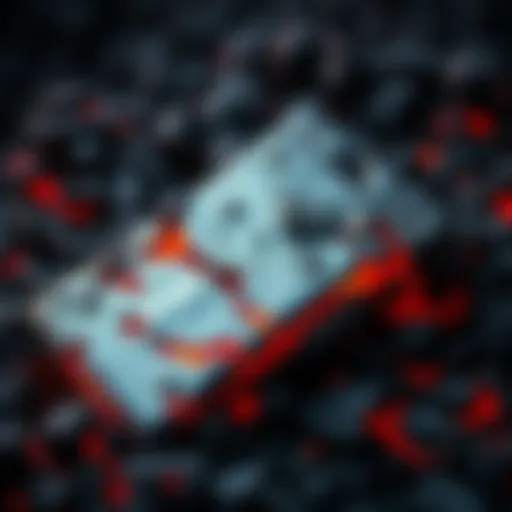 A burned and charred Ledger wallet lying among ashes, symbolizing loss of cryptocurrency assets due to fire damage.