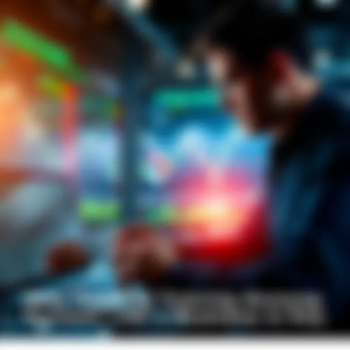 A businessman observing charts and graphs on a laptop, symbolizing professional trading practices