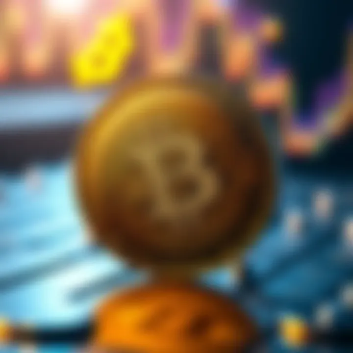 A digital coin with a humorous design representing Buttcoin, surrounded by cryptocurrency symbols.