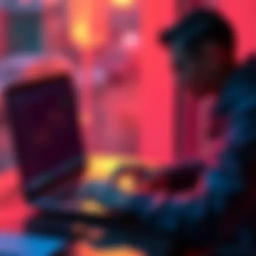 A person using a laptop to buy Kaspa cryptocurrency on the Topper platform, comparing it with Kraken and KuCoin