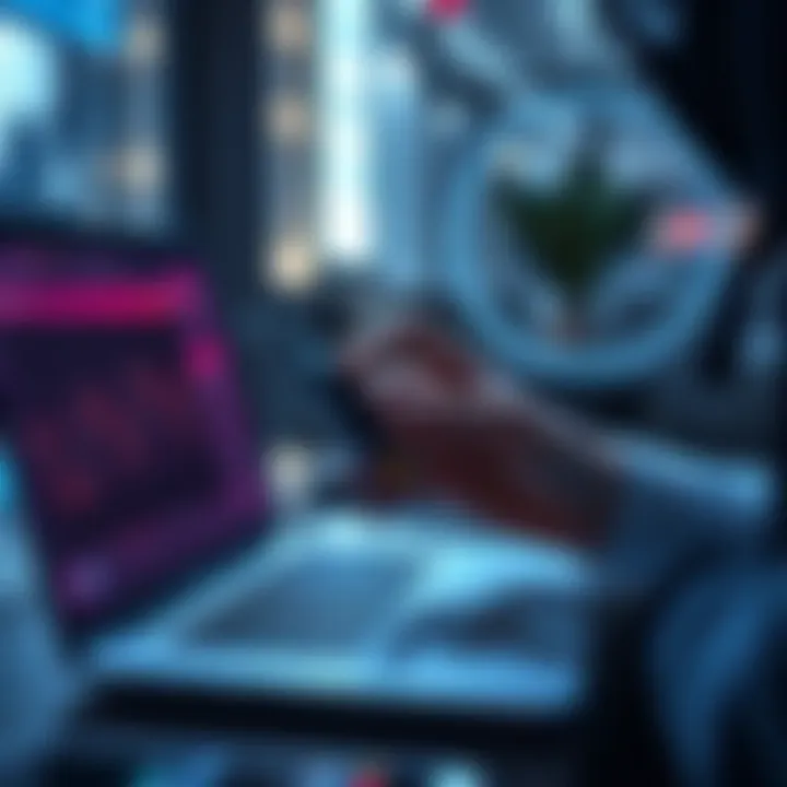 A person using a debit card to buy cryptocurrency on a laptop, focused on privacy and security for transactions.