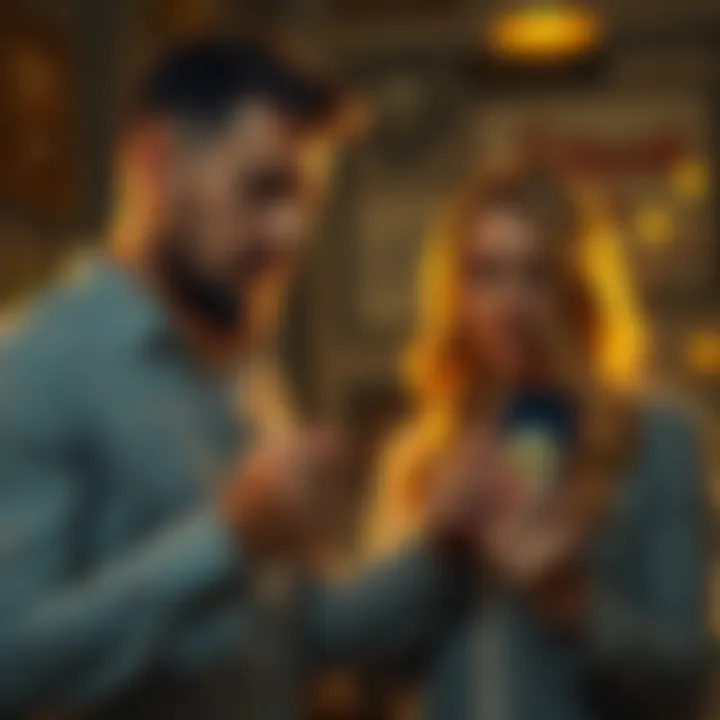 A man explaining cold storage of cryptocurrency to his wife while showing her a smartphone with digital coins on the screen.