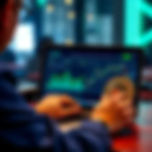 A person using a laptop to buy Bitcoin on the Kraken platform, showing the website's interface and cryptocurrency charts.