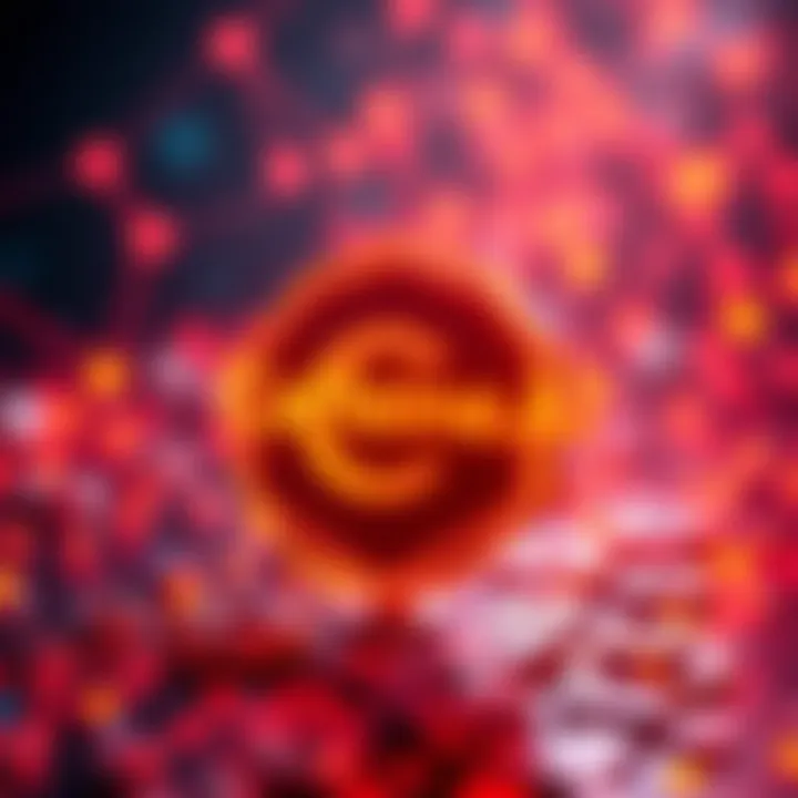 A digital representation of Caffeine.AI logo with blockchain icons in the background, symbolizing innovation in app development.