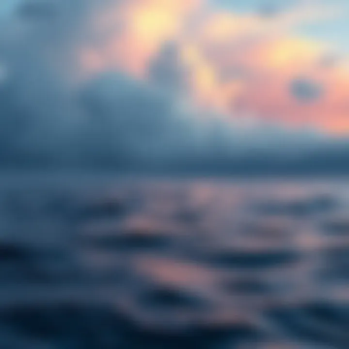 Calm Crypto Market A serene image depicting a calm ocean with a distant storm brewing, symbolizing the quiet before potential turbulence in the cryptocurrency market.