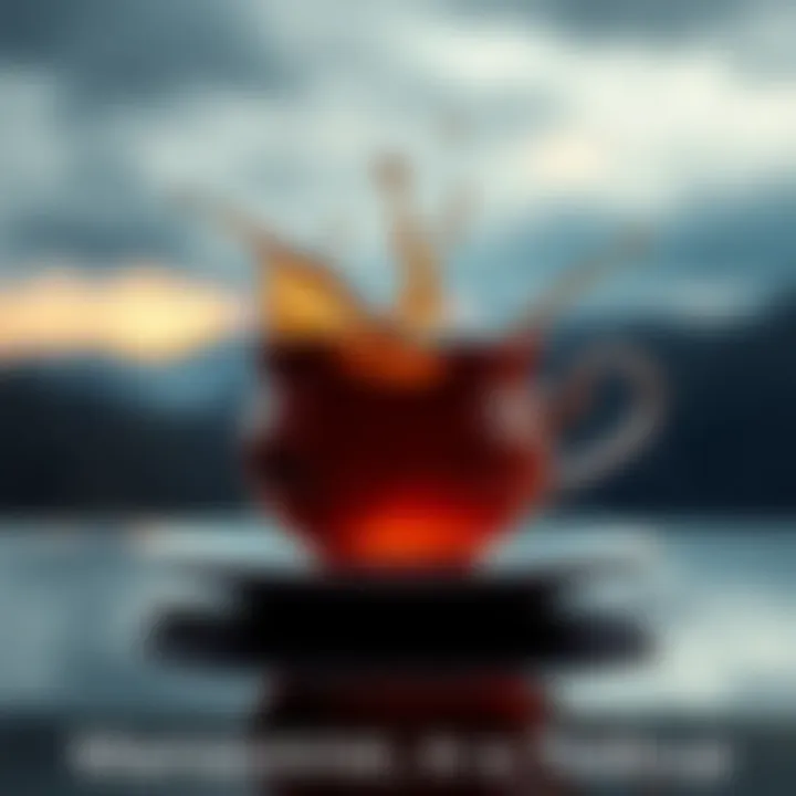 Calm Tea with a Splash A teacup tipped slightly, with tea spilling out but surrounded by calm scenery, symbolizing minor disturbances in life.