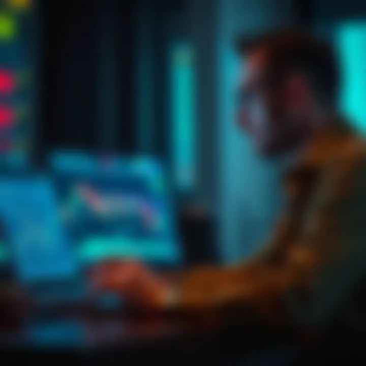 A focused trader observing a cryptocurrency chart on a laptop, symbolizing calmness during market volatility.