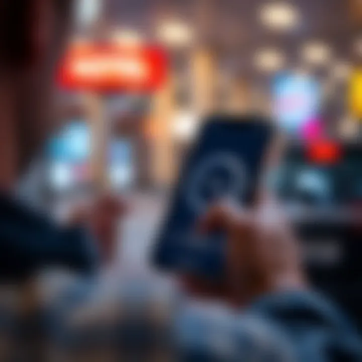 A person looking at a smartphone screen with a wallet app and a spinning loading icon, indicating a stalled transaction due to low gas fees.