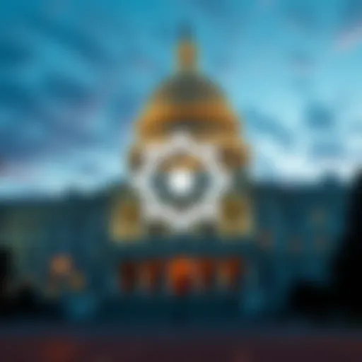 The Cardano logo displayed in front of a U.S. government building, symbolizing support for Cardano through new legislation.