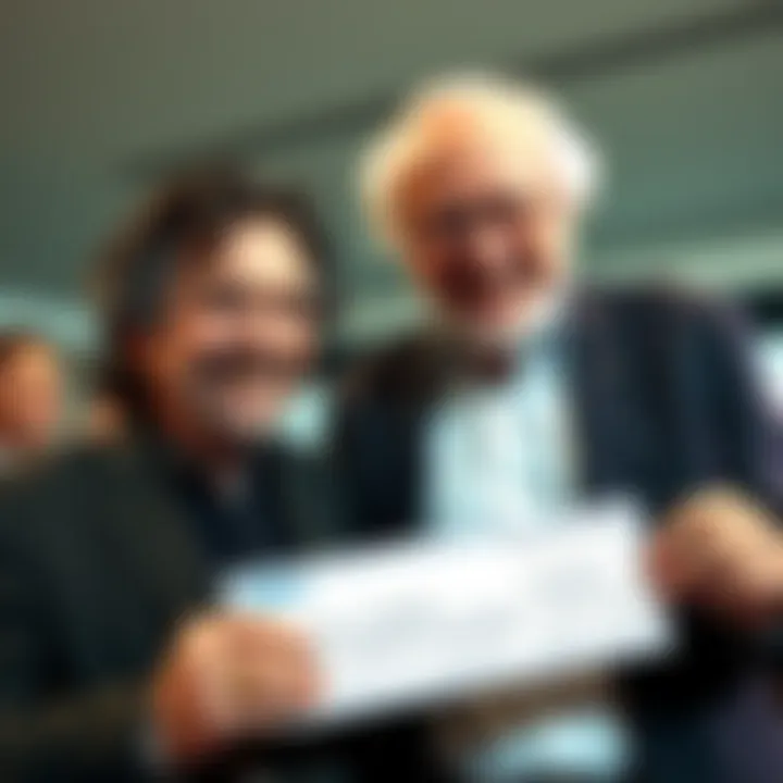 Carl Sagan with Bernie Sanders Carl Sagan smiling while holding a check for $250, supporting Bernie Sanders' campaign in 1990.