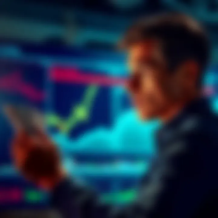 Cash Out Decision A person considering financial choices, looking at graphs and money, representing investment success and timing decisions.