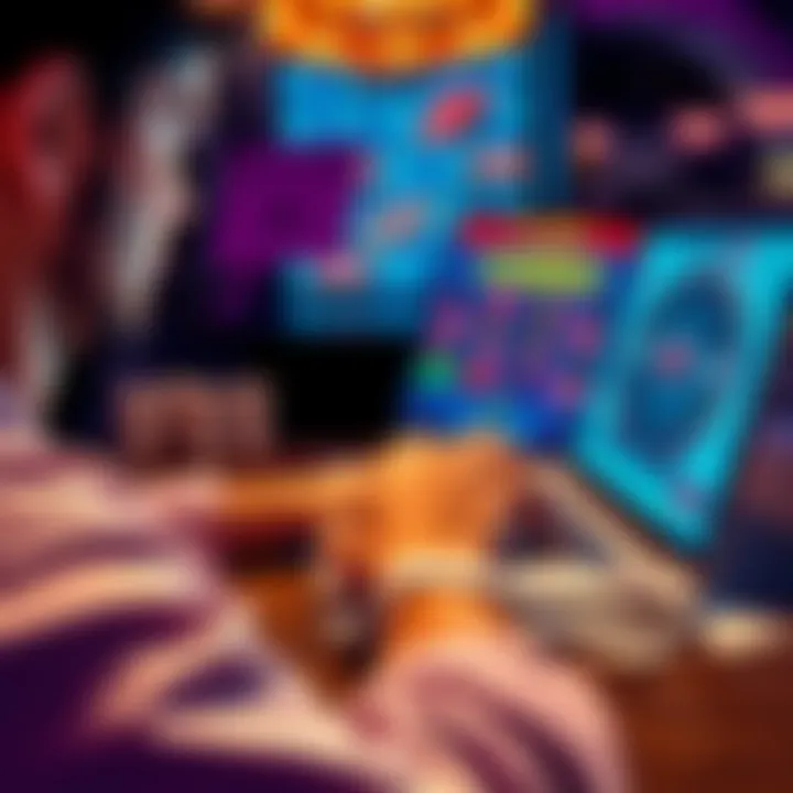 Casino Transfer Illustration Person looking at a laptop screen showing online casino while counting euros on a table