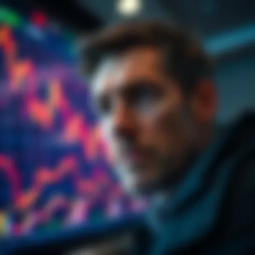 A former investor looking at fluctuating alt coin charts with a worried expression, symbolizing the risks of investing based on hype.