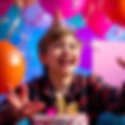 A young person joyfully celebrating their 16th birthday, surrounded by balloons and enjoying extra sats, showing excitement.