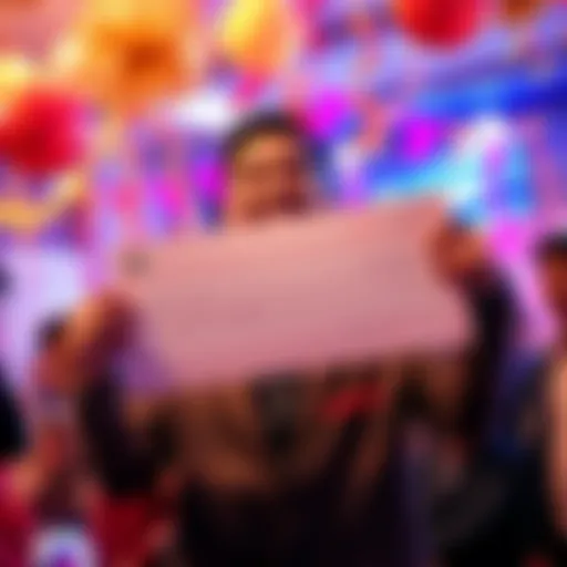 A person joyfully holding a check, smiling with excitement, surrounded by colorful decorations to mark the occasion.