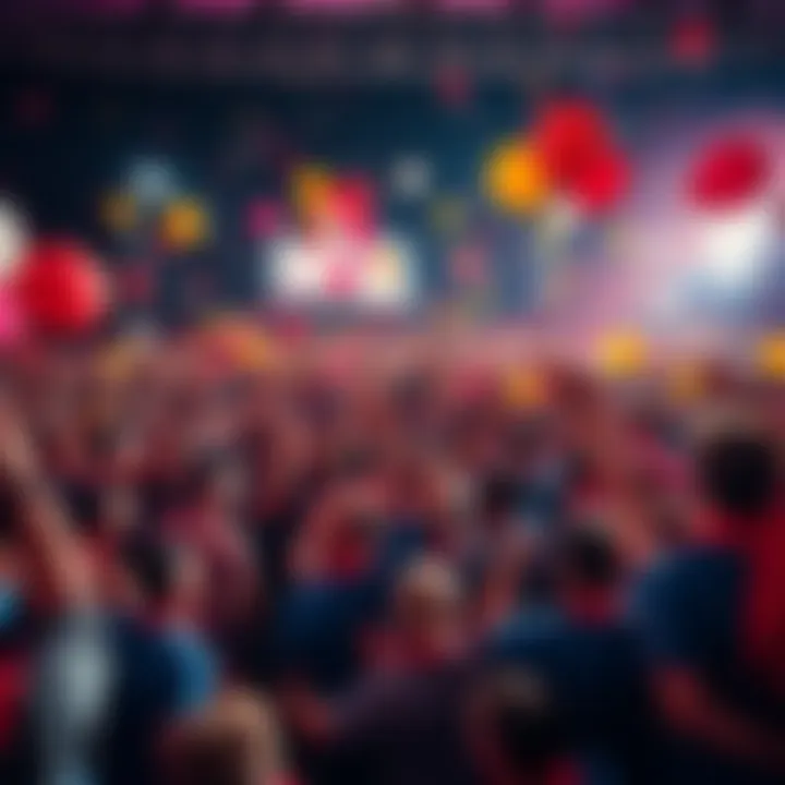 A large crowd celebrating with balloons and confetti, marking the achievement of over 900,000 participants in an event.