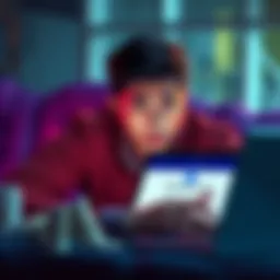 A person looks worried while checking their cryptocurrency account on a laptop, showing a screen with withheld funds message