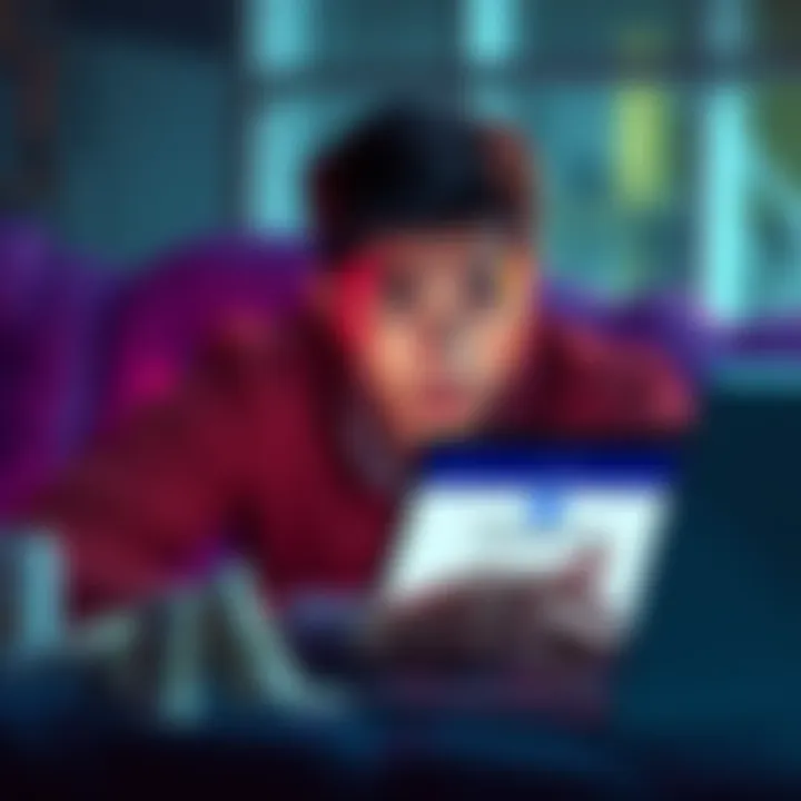 A person looks worried while checking their cryptocurrency account on a laptop, showing a screen with withheld funds message