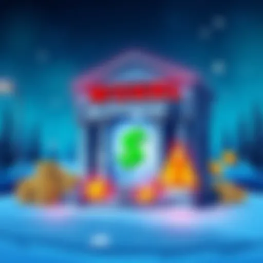 Illustration of a frozen bank with dollar signs and a warning sign, symbolizing funds stuck in KYC review on Changelly.