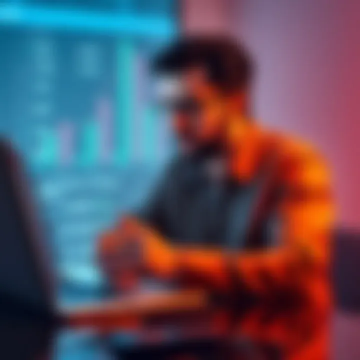 A person comparing different crypto platforms on a laptop, looking thoughtful about security and features.