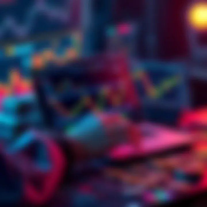 Choosing Cryptocurrency A person analyzing cryptocurrency charts and data on a laptop with coins displayed around.