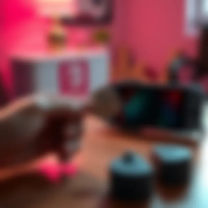 A person holding a Litecoin coin while looking at a Switch 2 console on a table, making a decision between the two