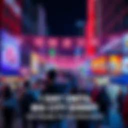 People enjoying a vibrant city event with decorations and activities