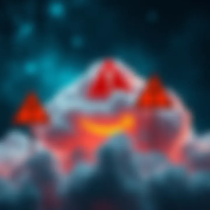 Cloud Storage Issues A visual representation of a cloud with warning signs, representing the risks of centralized storage systems after an AWS outage