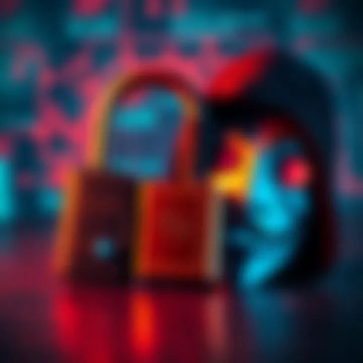 A locked digital wallet and a hacker's mask representing cybersecurity threats to Coinbase users