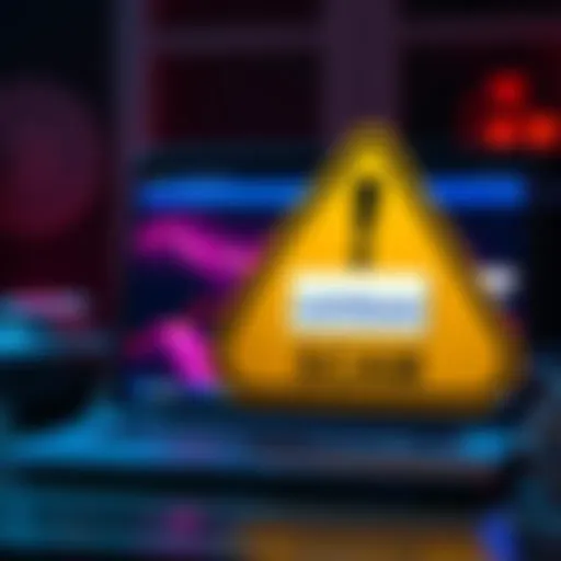 Caution sign next to a laptop showing a suspicious email from Coinbase