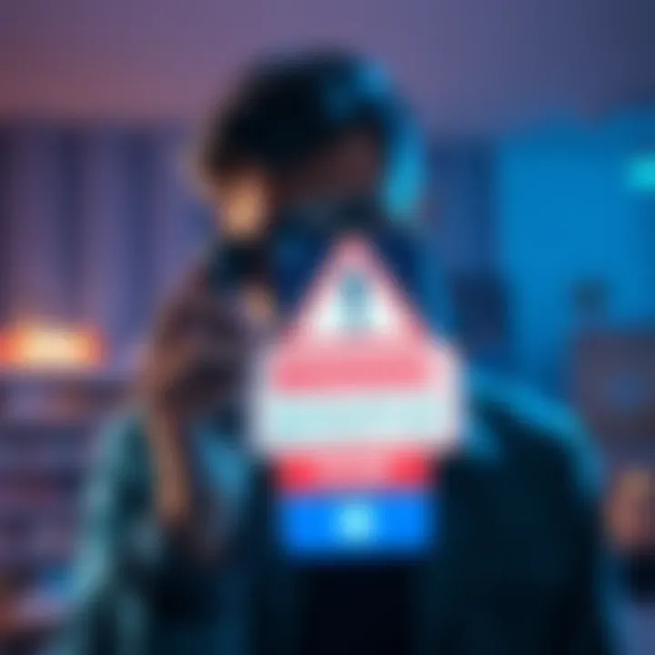 A worried person holding a phone with a warning sign about a suspicious call from Coinbase regarding asset safety