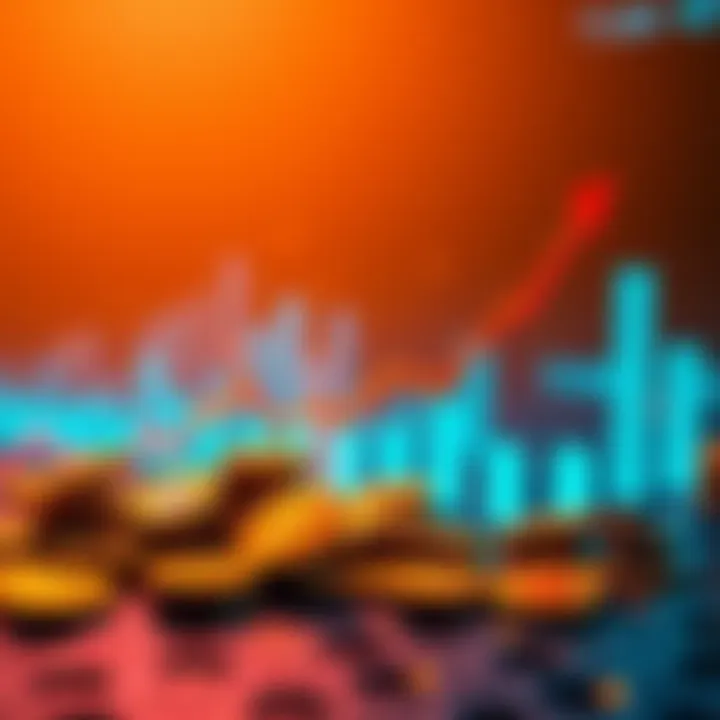 An upward graph showing a spike in Coinbase search activity alongside cryptocurrency icons