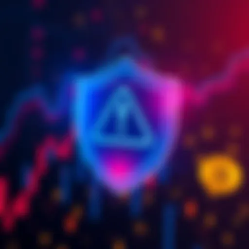 A digital representation of a security breach on Coinbase, showing a warning sign with a background of cryptocurrency symbols