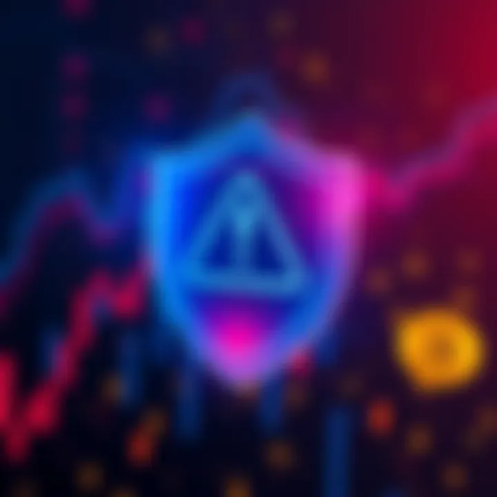 A digital representation of a security breach on Coinbase, showing a warning sign with a background of cryptocurrency symbols