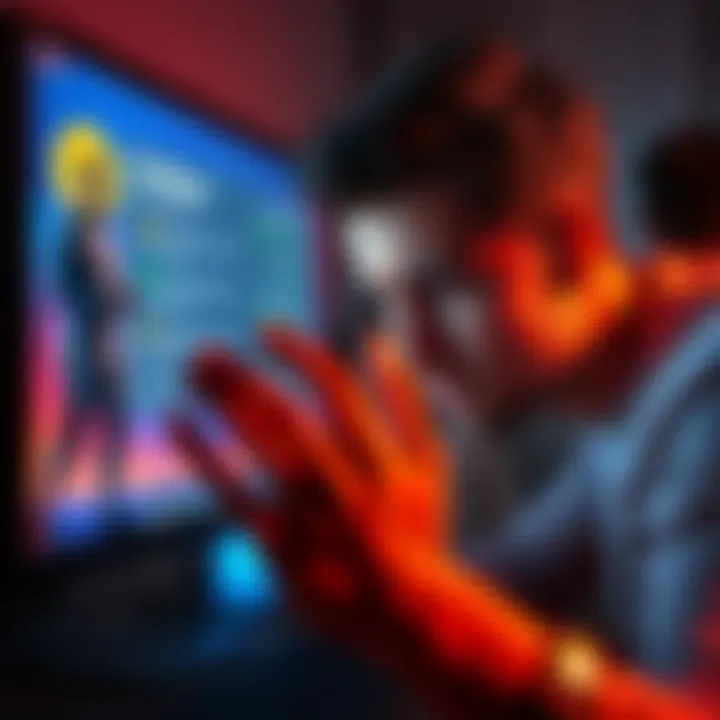 A frustrated person looking at a computer screen displaying Coinbase complaints, symbolizing concerns over lost funds and customer service.