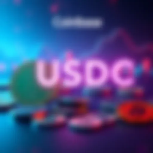 A graphic showcasing Coinbase's USDC offer with zero fees, featuring USDC coins and promotional text about the partnership with Circle.