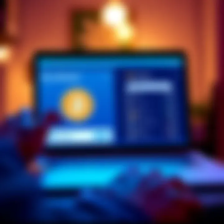 A person looking at a laptop screen showing Coinbase and Coinbase Wallet interfaces side by side