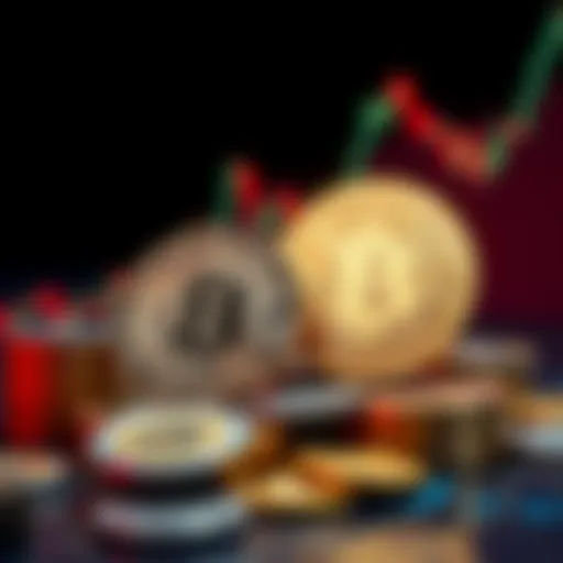 Two coins representing long-term investment opportunities for the next decade, surrounded by financial symbols.