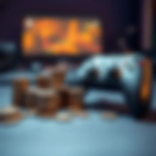 A pile of coins next to a game controller, representing investments in gaming.