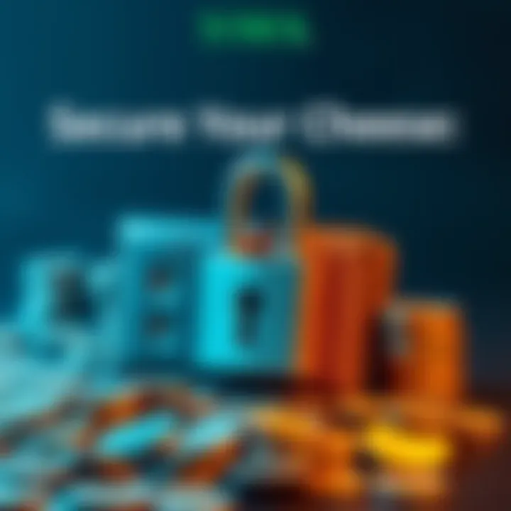 A secure cold storage wallet surrounded by coins and a padlock, representing the protection of digital assets.
