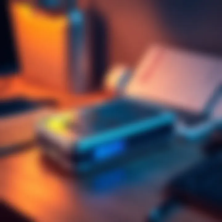 A secure cold wallet device used for storing XRP cryptocurrency safely on a desk, with a digital display and protective casing.