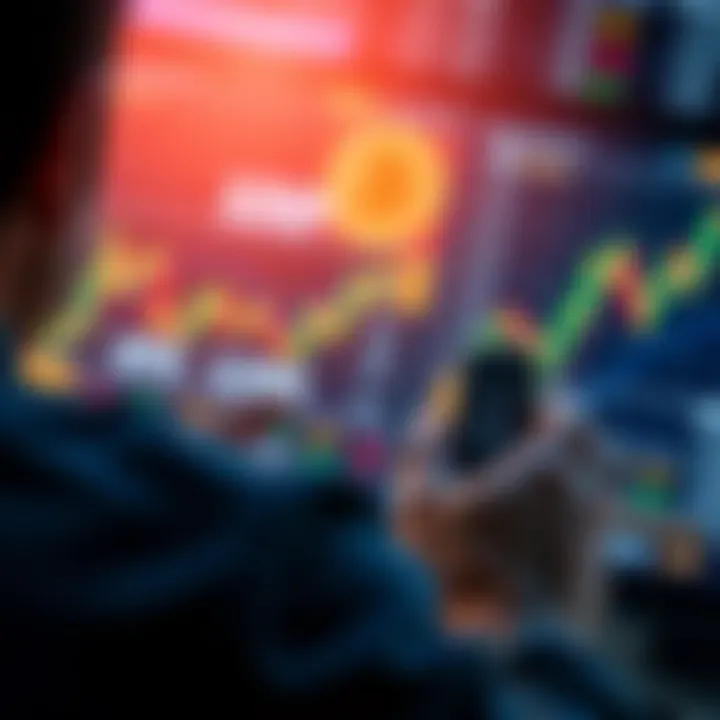 A person holding a cold wallet device while looking at charts of XRP values on a screen, representing secure digital asset storage.
