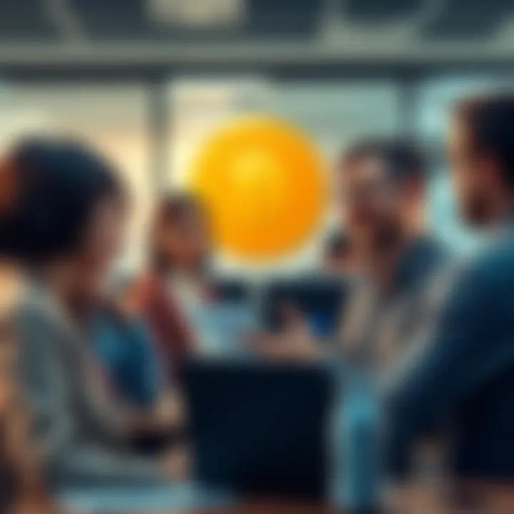 A coworker animatedly discussing Bitcoin in an office setting with colleagues showing mixed reactions