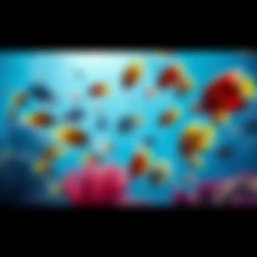A vibrant underwater scene with various fish swimming among coral reefs, symbolizing the marine life we bid farewell to.