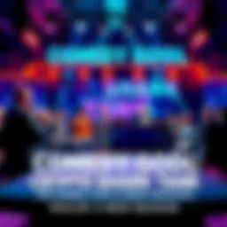 A lively scene from Comedy Godl's Crypto Shark Tank featuring comedians and unusual crypto pitches